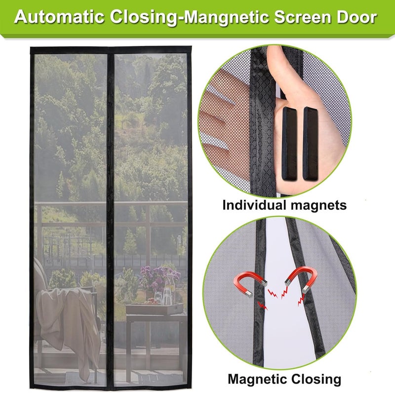Risareyi Magnetic Screen Door Self Closing, Black Upgraded Polyester Thicken Mesh Mosquito Net Front Door Screen Magnetic Closure, Keep Bugs Out, Frame Hook & Loop, Actual Size 26 x 82 inches - Image 3